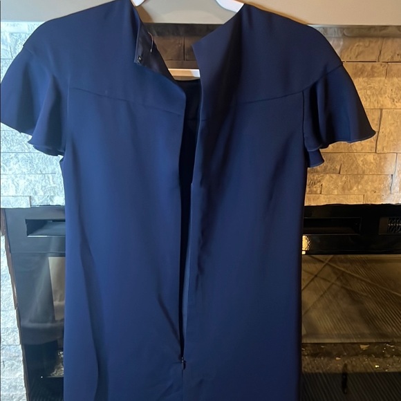 Trina Turk Blue Ruffled Sheath Dress with Flutter Sleeves - Picture 7 of 10